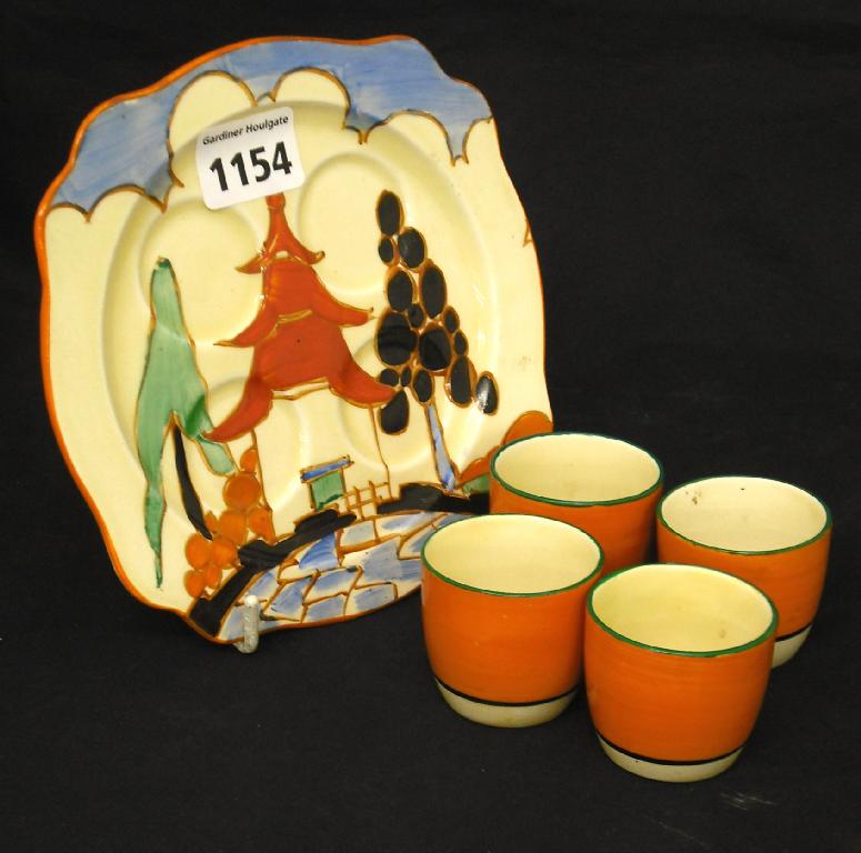 Appraisal: Kew' Bizarre Leda egg cruet plate and four orange banded