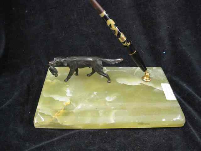 Appraisal: Art Deco Pen Stand with Bronzed Dogon onyx base ''