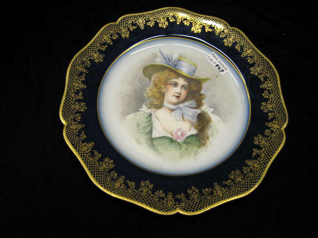 Appraisal: Limoges Porcelain Portrait Plate French lady cobalt gold trim