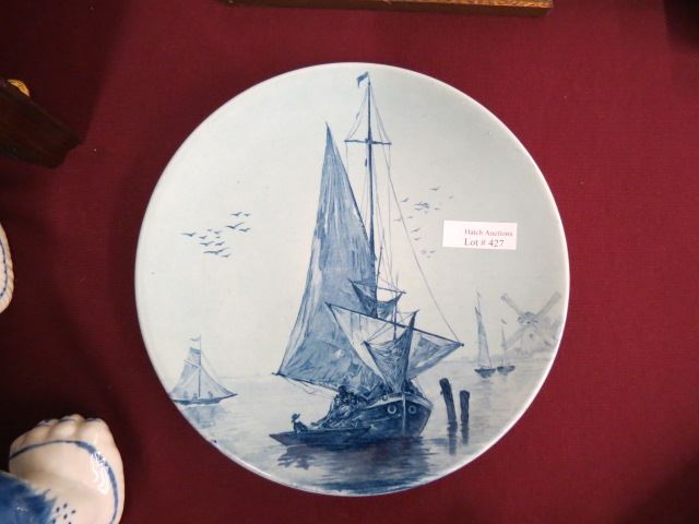 Appraisal: Maastricht Delft Pottery Plate handpainted harbor scene excellent