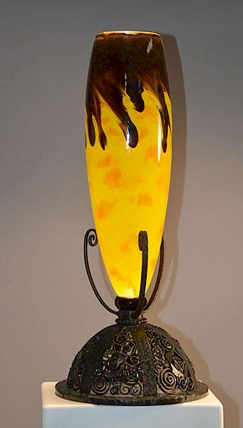 Appraisal: Degue Art Deco Vase Monumental Degue Art Deco internally decorated