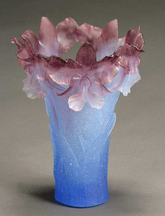 Appraisal: Daum P te-de-Verre 'Orchid' Vase Second Half th Century Having