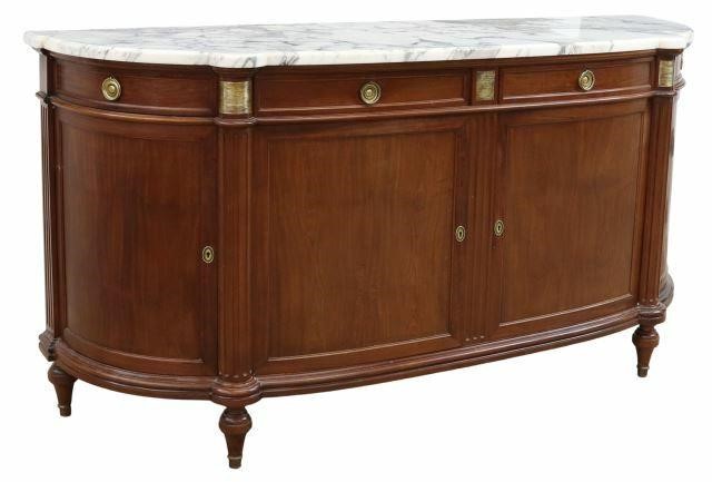 Appraisal: French Louis XVI style marble-top sideboard th c mahogany case