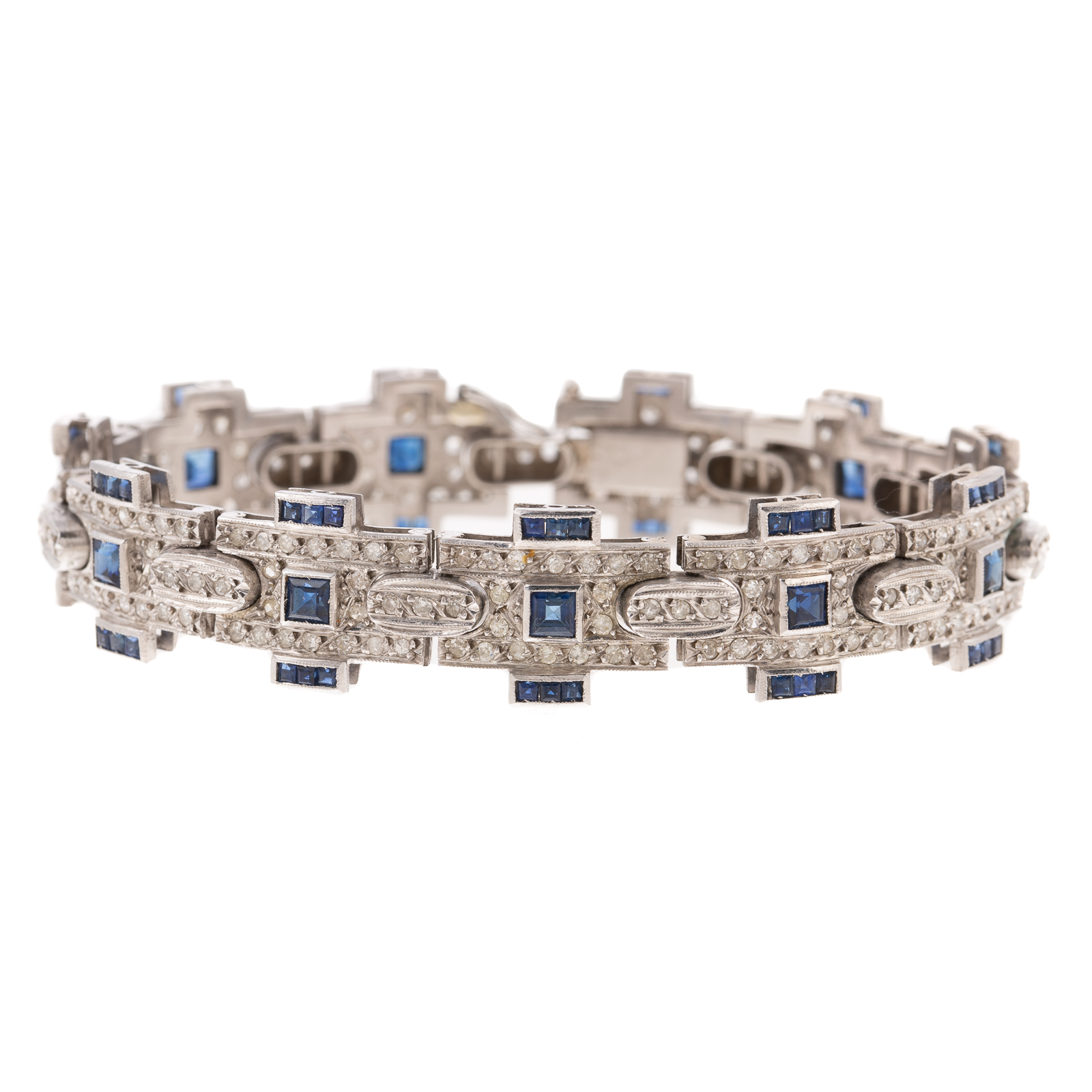 Appraisal: A WIDE DIAMOND SAPPHIRE BRACELET IN K K white gold