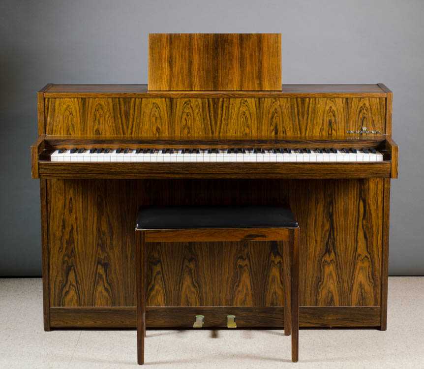 Appraisal: DANISH MODERN ROSEWOOD CONSOLE PIANO AND BENCH Brodr Jorgensen Copenhagen