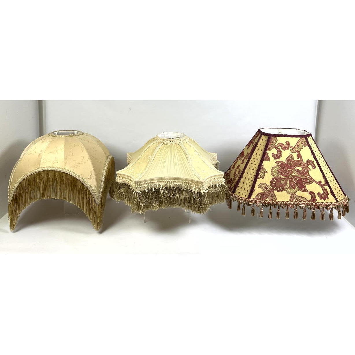 Appraisal: Collection Vintage Fabric Lamp Shades Fringe or tassel Trim Domed