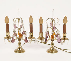 Appraisal: A pair of French brass tiered candelabra table lamps with