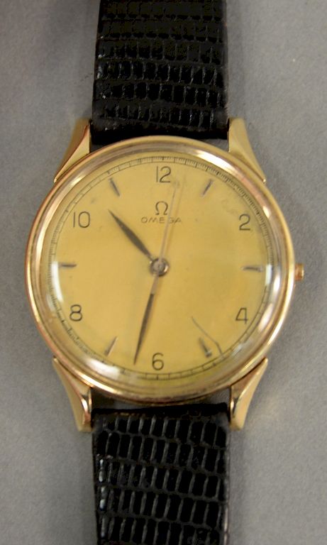 Appraisal: Omega karat gold vintage men's wristwatch with black leather band