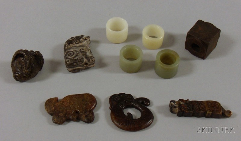 Appraisal: Ten Assorted Carved Hardstone Pendants and Other Items of various