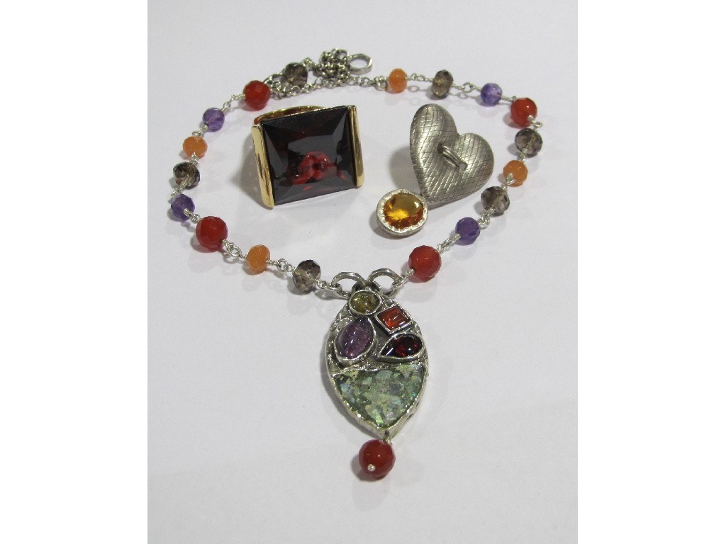 Appraisal: Lot comprising silver gem set pendant on silver neckchain with