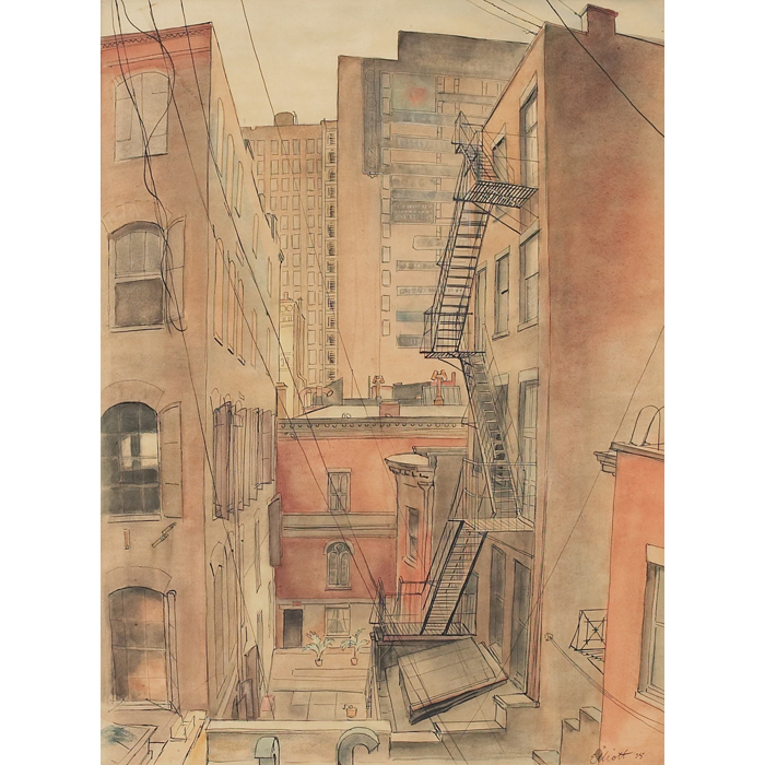 Appraisal: Bertram R Elliott American d Fire Escapes Chicago watercolor x