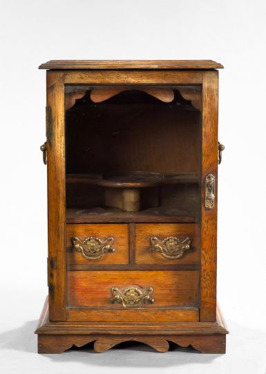 Appraisal: English Brass-Mounted Oak and Glazed Vanity Cabinet in the Georgian