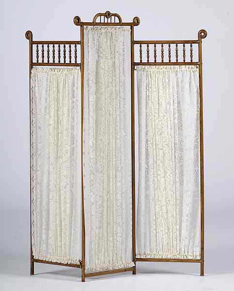 Appraisal: Oak and Lace Dressing Screen Early th century an oak