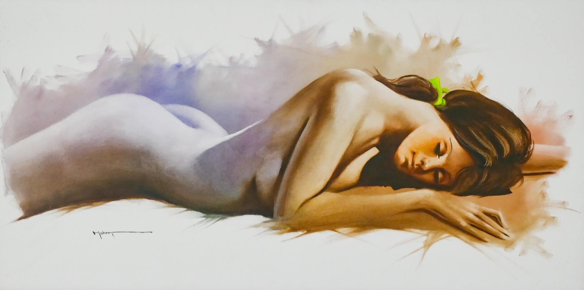 Appraisal: Morcos Maher ''Reclining Female Nude'' Oil Painting Framed ''x ''