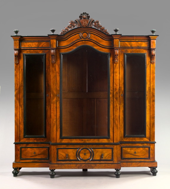 Appraisal: Large and Impressive Napoleon III Circassian Walnut and Parcel-Ebonized Breakfront