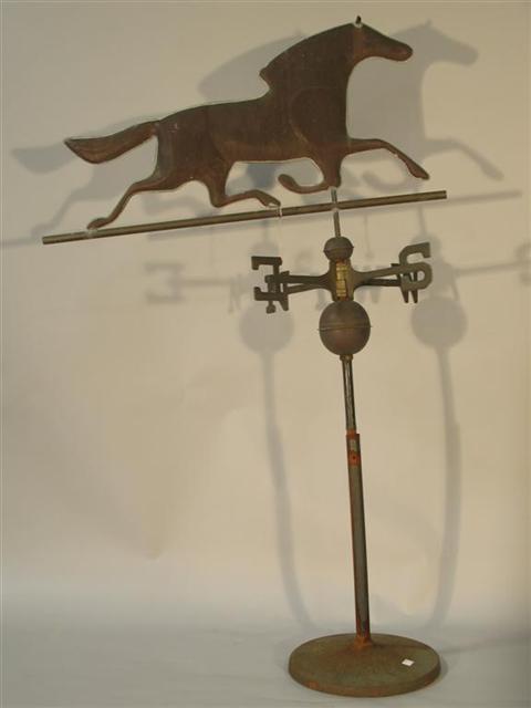 Appraisal: COPPER WEATHER VANE ON STAND With galloping horse top -