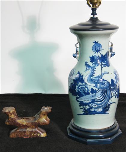 Appraisal: Chinese blue and white vase late Qing dynasty Of twin-handled