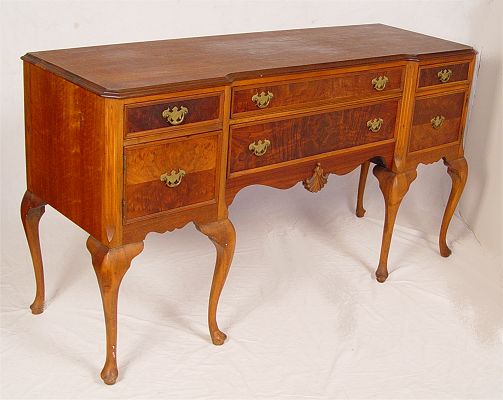 Appraisal: SHERRILL - GREEN QUEEN ANNE STYLE MAHOGANY SIDEBOARD Butterflied veneer