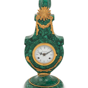 Appraisal: An Empire Style Gilt Bronze Mounted Malachite Lyre-Form Clock Late