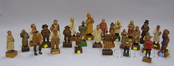 Appraisal: Twenty-six Small European Carved Wooden Figures including dentists doctors and