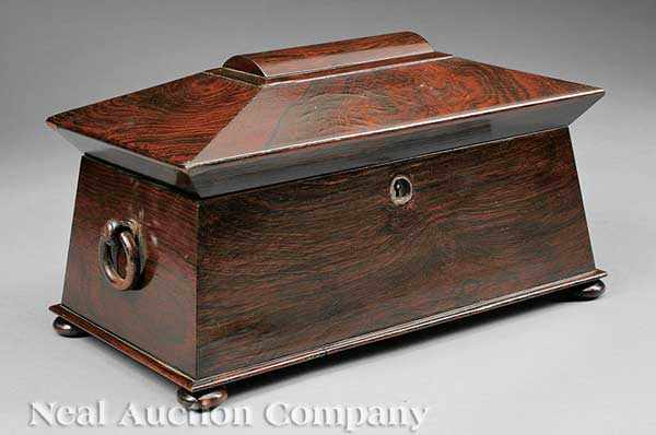 Appraisal: A William IV Rosewood Sarcophagus-Form Tea Caddy c fitted interior