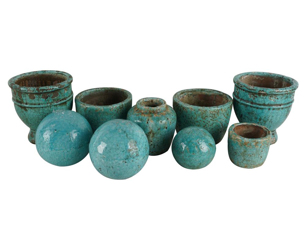 Appraisal: LARGE COLLECTION OF TURQUOISE GLAZED CERAMICSunsigned comprising three spheres and