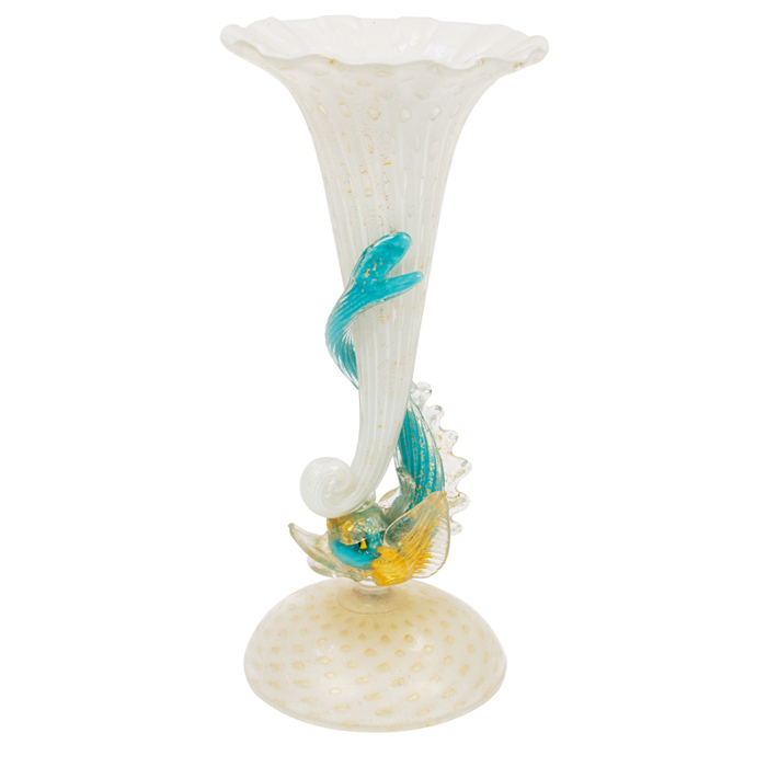 Appraisal: Murano glass compote sea serpententwined around stem controlledbubbles and gold