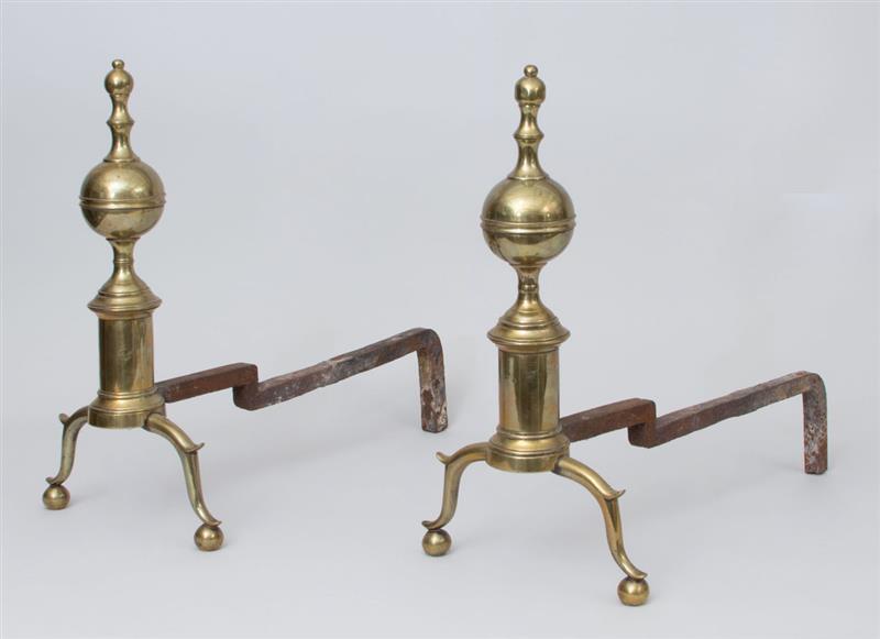 Appraisal: PAIR OF FEDERAL BRASS ANDIRONS R WITTINGHAM Each marked 'R