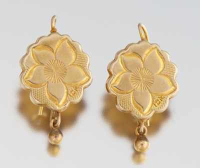 Appraisal: A Pair of Delicate Gold Earrings k yellow gold flower