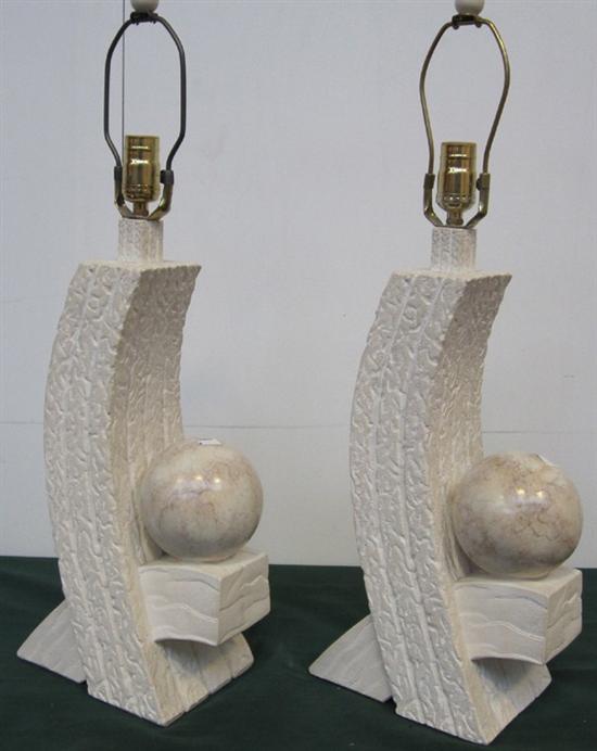 Appraisal: PAIR OF MODERN LAMPS Plaster having faux marbleized spherical mounts