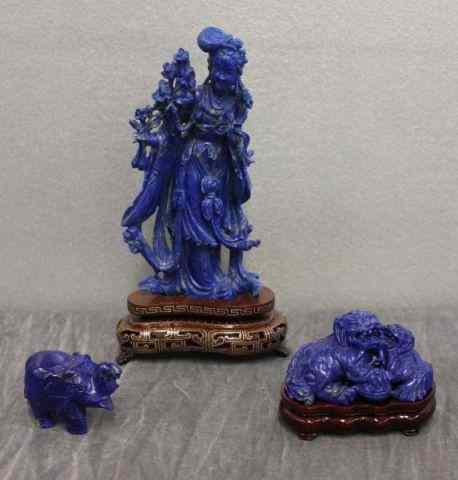 Appraisal: Chinese Lapis Lazuli Figures Including a Quan Yin two seated