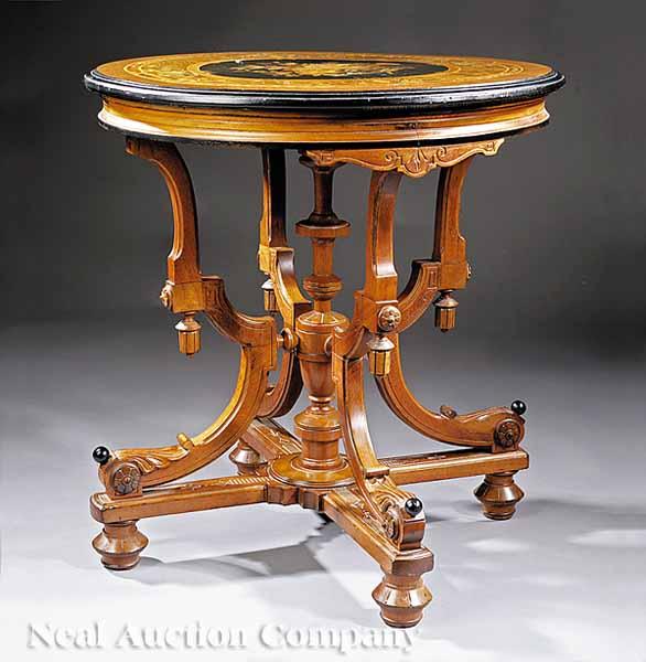 Appraisal: An American Renaissance Inlaid and Ebonized Walnut Side Table late