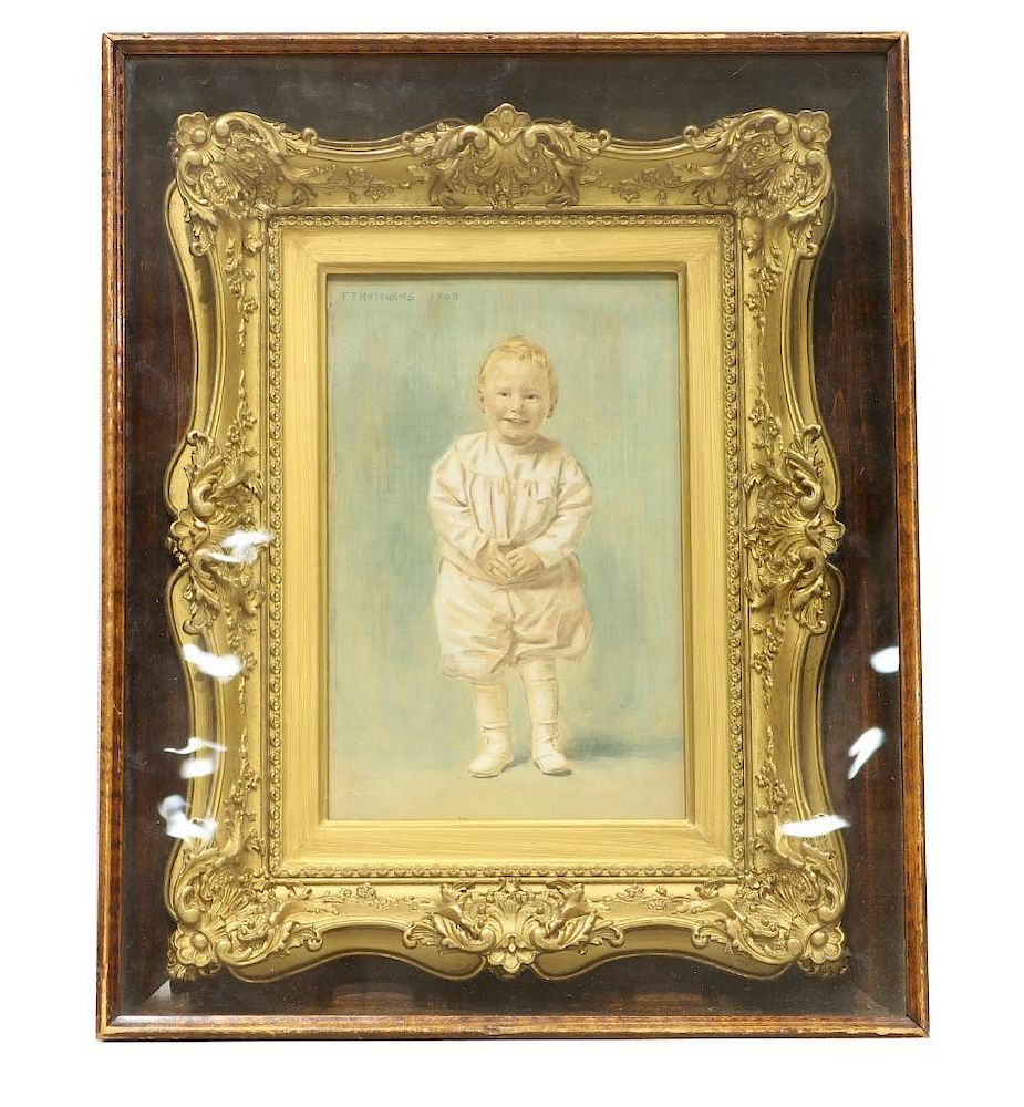 Appraisal: Oil Painting of Young Boy Signed FT Hutchens Oil paing