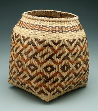 Appraisal: Rowena Bradley river cane basket Cherokee square-to-round format butternut and