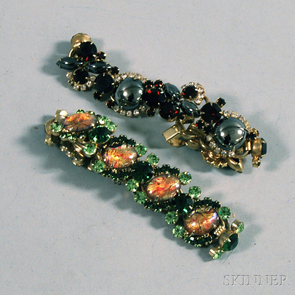 Appraisal: Two Elaborate Costume Bracelets with multicolored paste rhinestone and foil-backed