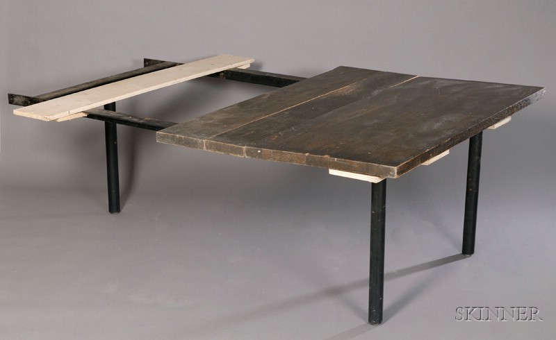 Appraisal: Eero Saarinen Attributed Oak and Black-finished Steel Table three-part base