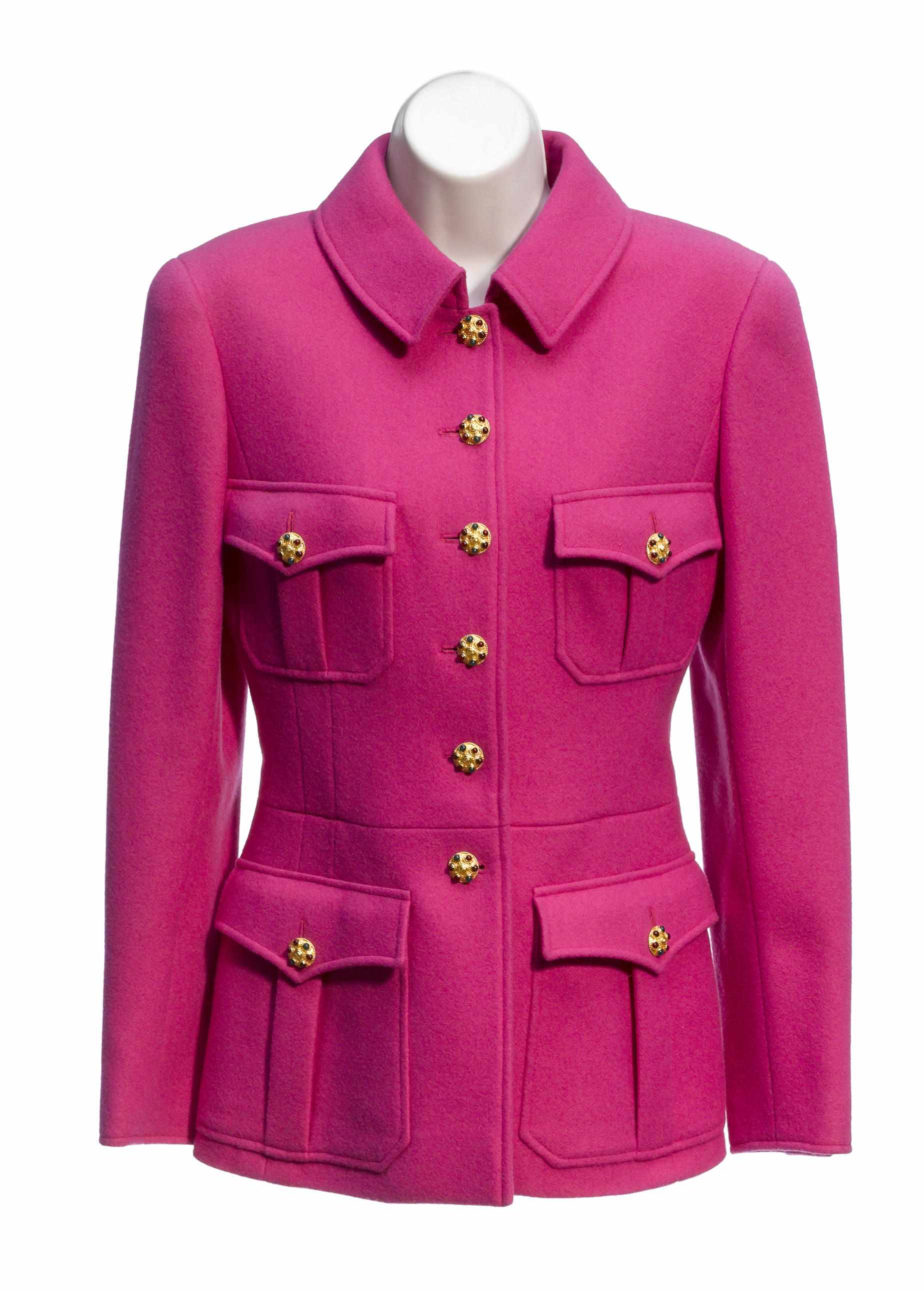 Appraisal: A Chanel fuchsia felt military jacket double-breasted with gold buttons