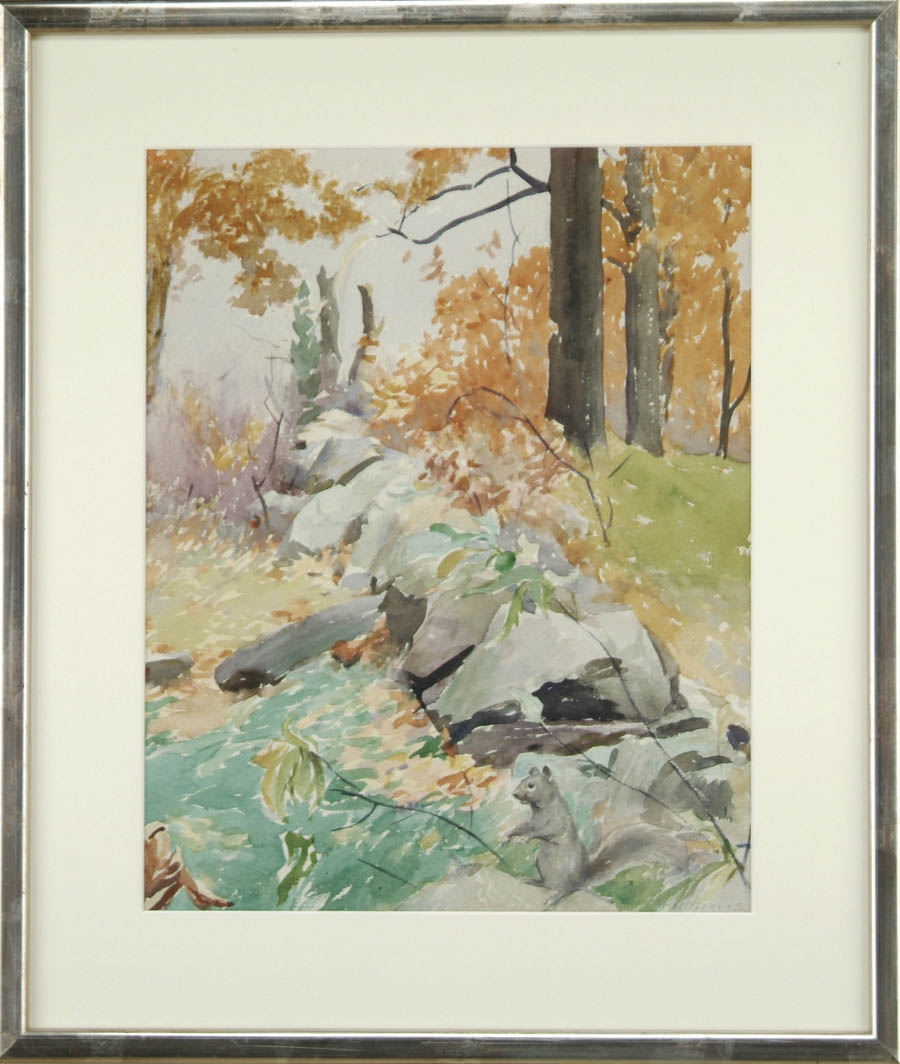 Appraisal: WILL ROWLAND DAVIS American - THE ROCK WALL Watercolor scene