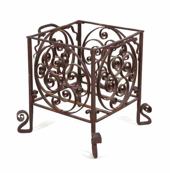 Appraisal: A Continental Wrought Iron Basket of square form with two