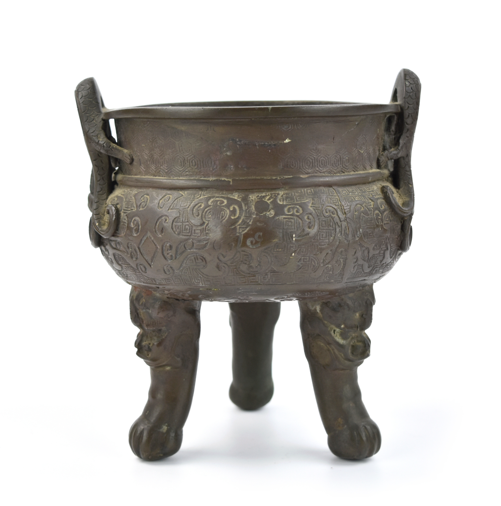 Appraisal: Chinese Qing Dynasty bronze tripod censer the lobed body of