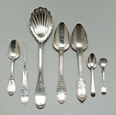 Appraisal: pieces coin silver flatware shell bowl serving spoons shell salt