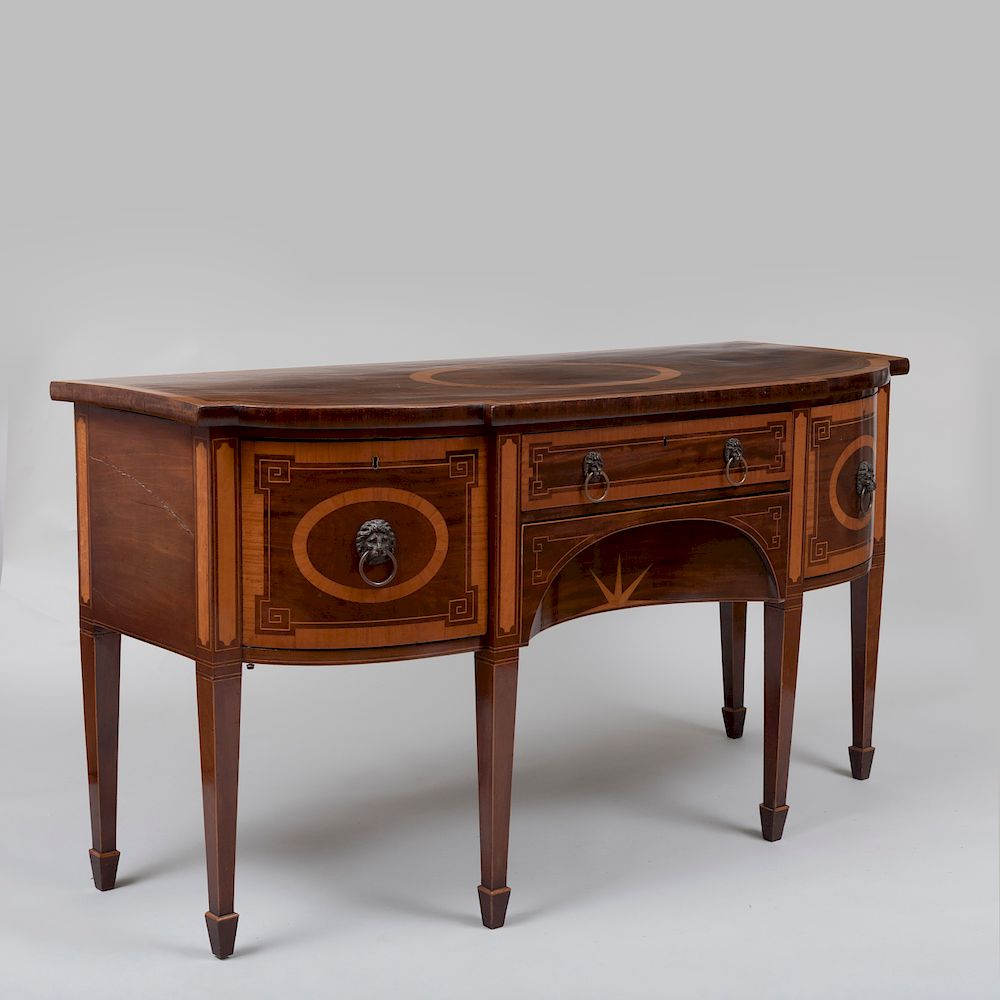 Appraisal: George III Inlaid Mahogany Breakfront Sideboard Fitted with one frieze