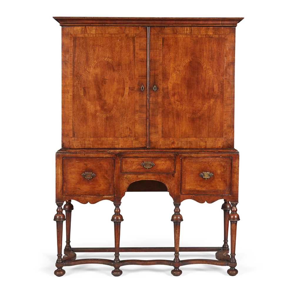 Appraisal: QUEEN ANNE STYLE WALNUT CABINET-ON-STAND TH CENTURY the moulded cornice