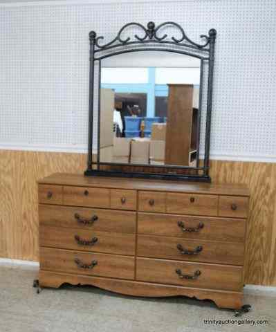 Appraisal: Oak Finished Iron Drawer Dresser MirrorFrom an estate is a