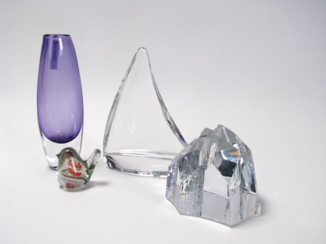 Appraisal: Four signed art glass and crystal items including '' Swedish