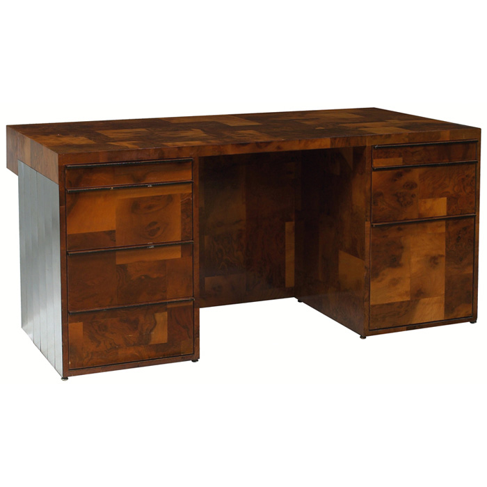 Appraisal: Paul Evans Cityscape executive desk by Directional patchwork burled wood