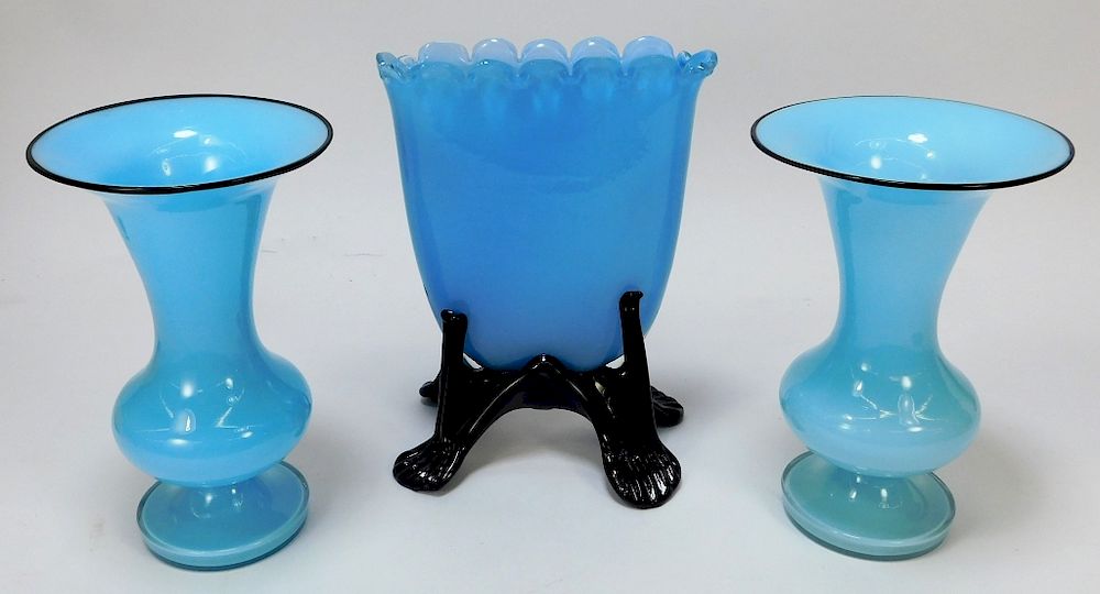 Appraisal: PC Assorted Blue Bohemian Art Glass Vases Bohemia th Century