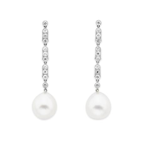 Appraisal: Pair of Diamond and Cultured Pearl Pendant-Earrings Estimate -