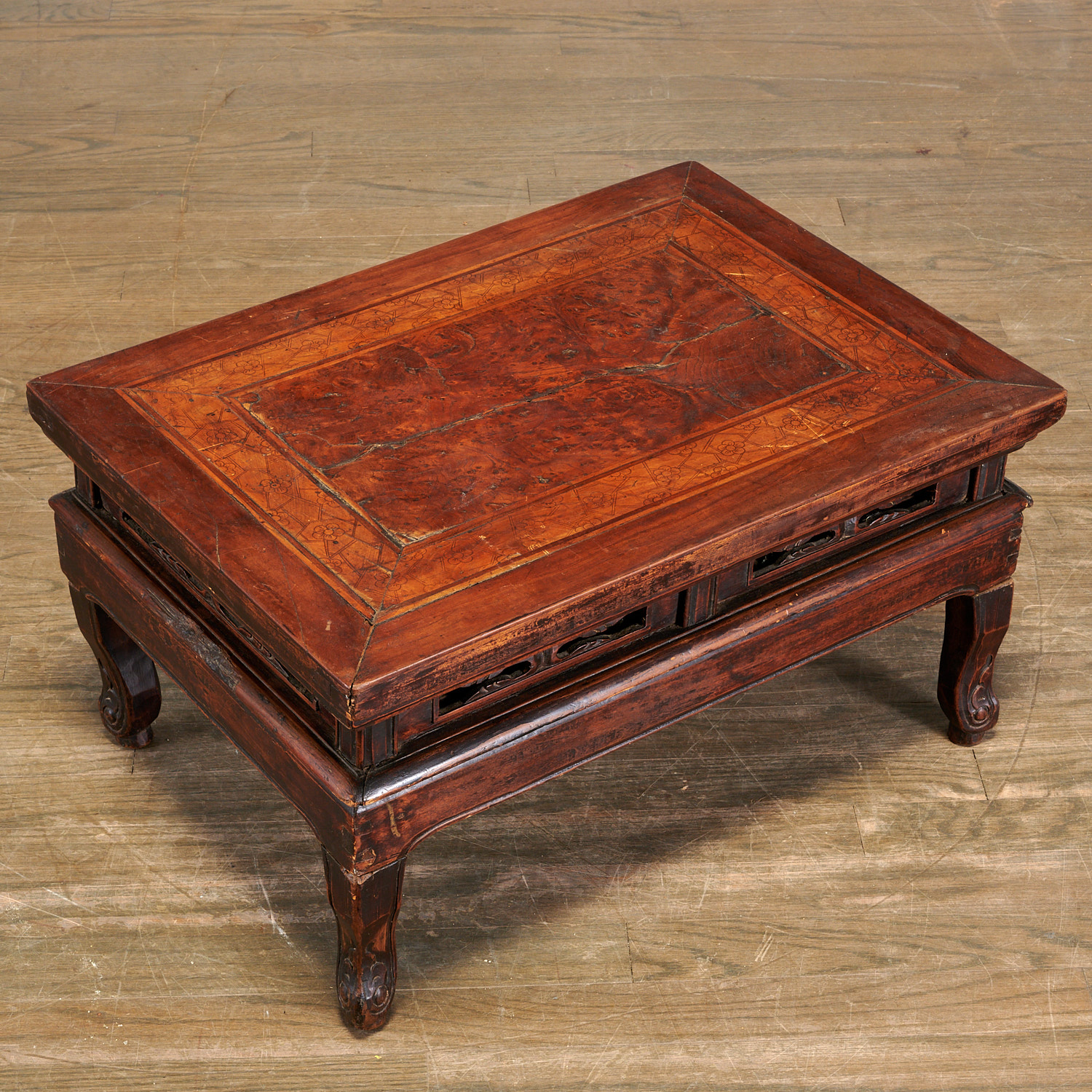 Appraisal: UNUSUAL CHINESE HARDWOOD TRAVELING SCHOLAR'S TABLE Qing Dynasty c burl