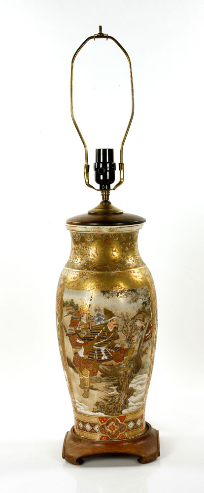 Appraisal: - Japanese Satsuma Lamp Japanese Satsuma vase Meiji period decorated